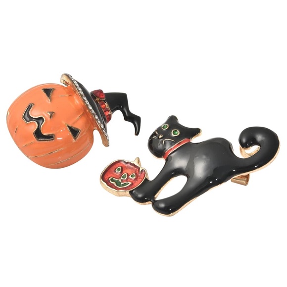 Halloween Pumpkin Or Black Cat Brooch Pin Austrian Crystal Enameled  New Choice - Picture 10 of 10